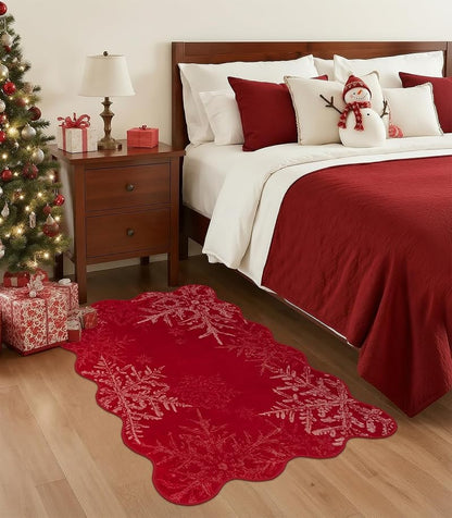 Red Snowflake Doormat 2' x 3' - Christmas Entryway Rug, washable