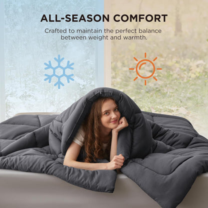 Bedsure Comforter Duvet Insert - Quilted Comforters Queen Size, All Season Duvet, GentleSoft Down Alternative Bedding Blanket, with 8 Tabs, Gifts for Women/Men, Dark Grey, Queen Plus, 90x90 Inches