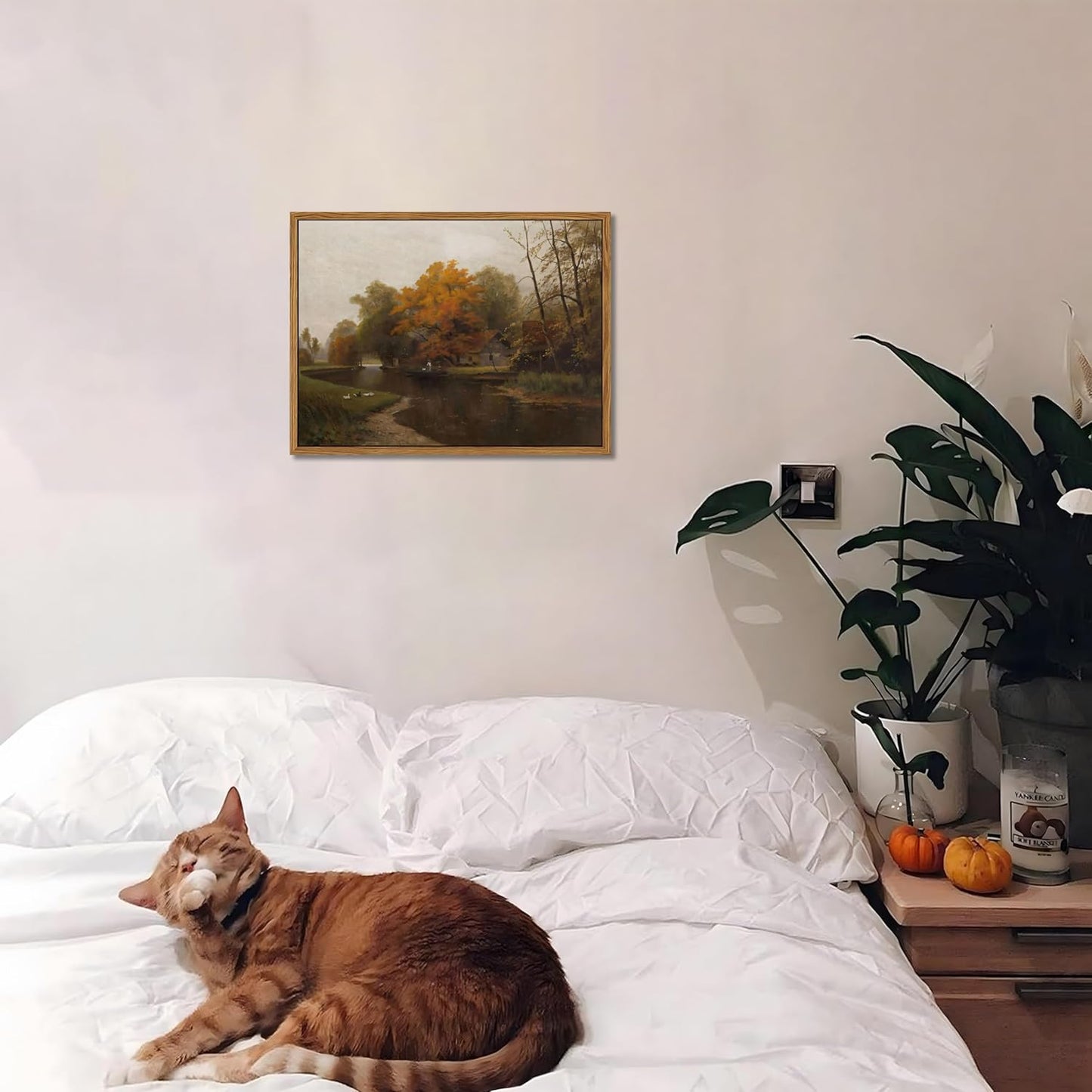 Vintage Autumn Canvas Wall Art by Floating Framed - Nature Landscape Print for Living Room, 8x10 Inch
