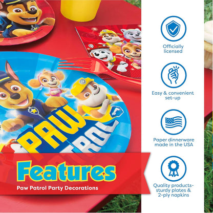 Paw Patrol Birthday Decorations - Complete Party Set for 16 Guests | Banner, Tablecloth, Plates & More