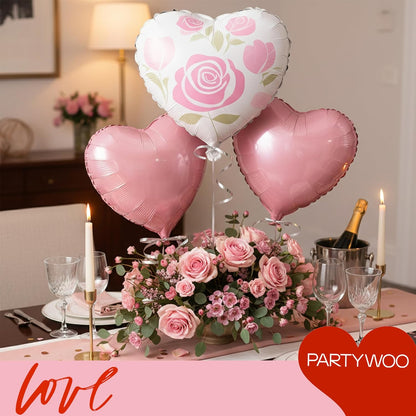 PartyWoo Pink Balloons - 127 Pcs in Various Sizes with Heart Foil for Valentine's Day & Weddings