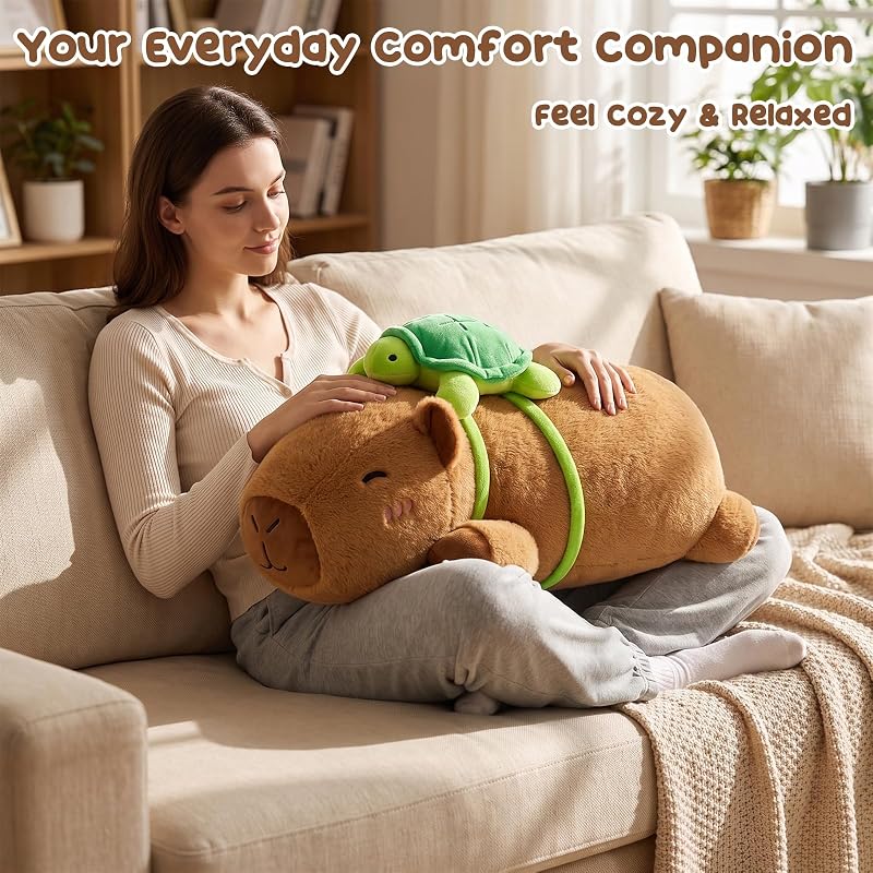 30-Inch Giant Capybara Plush Pillow - Large Capybara Stuffed Animal, Variation: Turtle Capybara