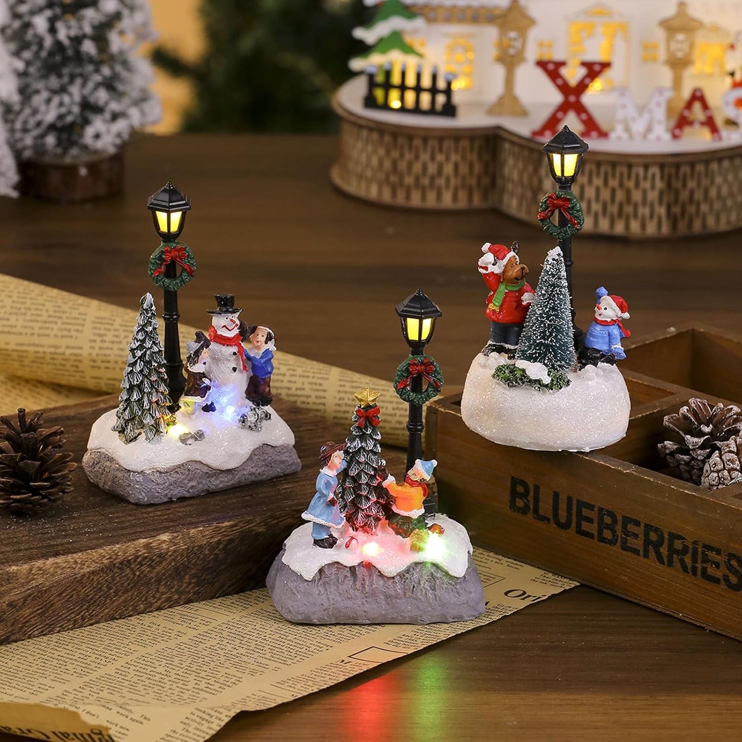 Regine Switzerland Christmas Figurines - LED Light Deer & Snowman Ornaments for Winter Home Decor