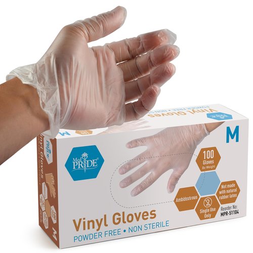 Med PRIDE Vinyl Gloves| Medium Case of 1000| 4.3 mil Thick, Powder-Free, Non-Sterile, Heavy Duty Disposable Gloves| Professional Grade for Healthcare, Medical, Food Handling, and More