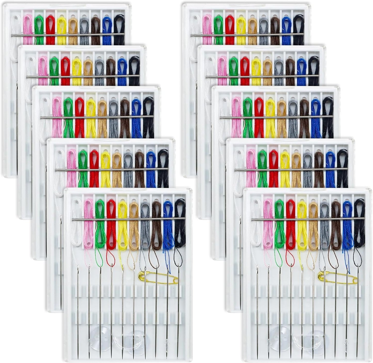 Yasdyri 10 Boxes Quick Fix Sewing Kit Pre Mini Threaded Needle Kit with Needles and Thread Box Each Box with 10 Pieces