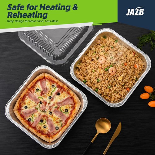 Jazb 8x8 Square Aluminum Foil Pans - 40PCS with Clear Plastic Lids for Easy Food Storage & Cooking