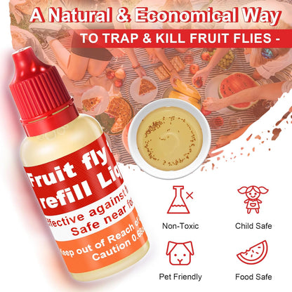 Qualirey Fruit Fly Trap Refill Liquid - 8 Pack, 0.68oz Bottles, Non-Toxic & Safe for Indoor Use