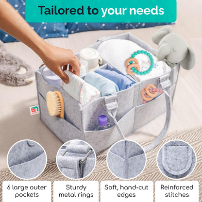 Skiennix Felt Diaper Caddy - Extra Large Portable Organizer for Baby & Toddler Items | Ideal for Nursery & Car