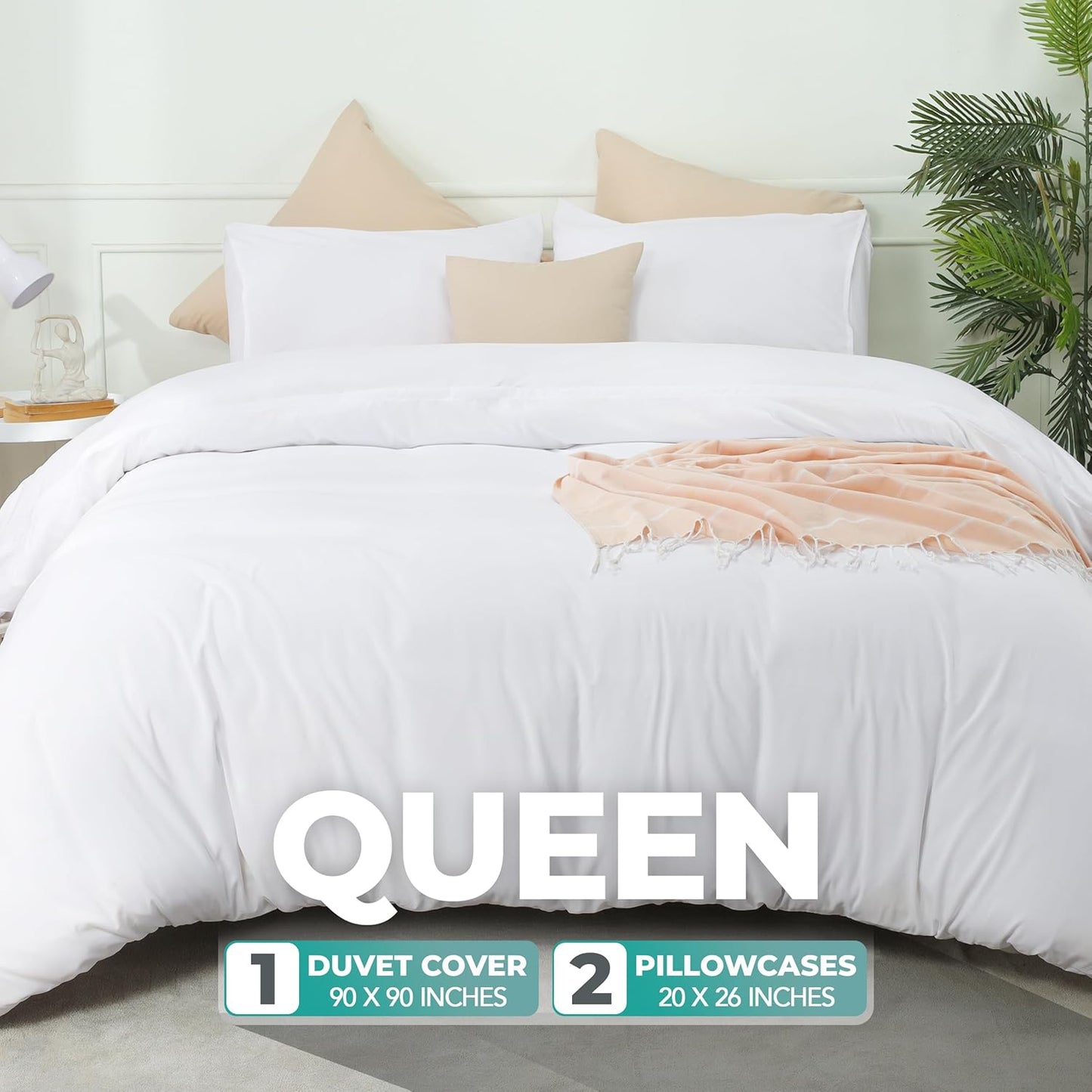 Utopia Bedding Duvet Cover Set - Soft Brushed Microfiber | 3-Piece Queen Set with Zipper Closure (White)