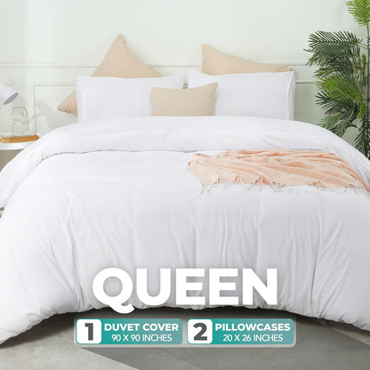 Utopia Bedding Duvet Cover Set - Soft Brushed Microfiber | 3-Piece Queen Set with Zipper Closure (White)