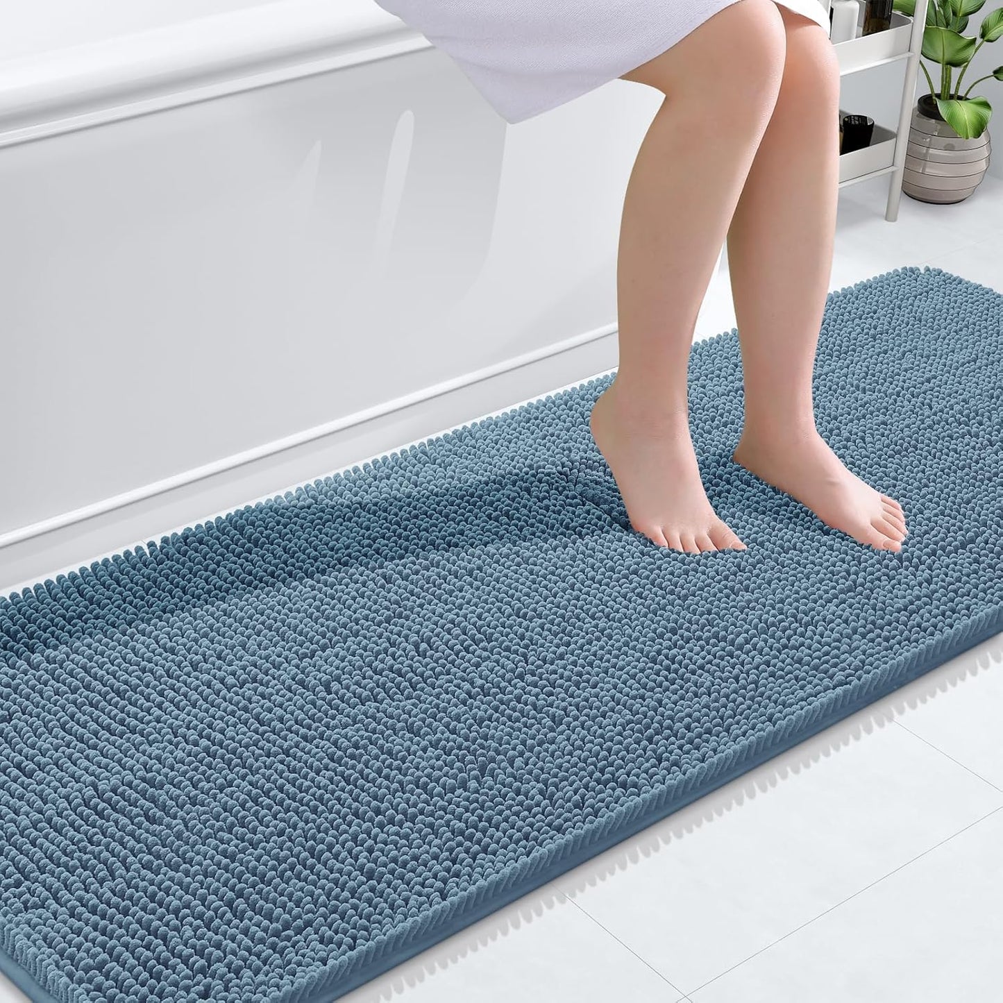 OLANLY Bathroom Runner Rugs - Soft Absorbent Chenille Bath Mats | Quick Dry, Machine Washable, 70x24, Airy Blue
