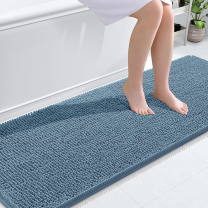 OLANLY Bathroom Runner Rugs - Soft Absorbent Chenille Bath Mats | Quick Dry, Machine Washable, 70x24, Airy Blue