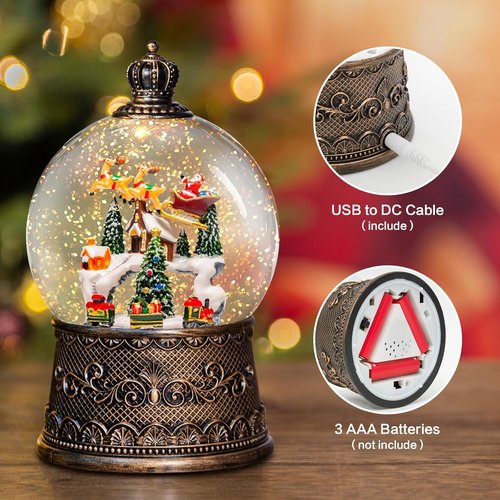 Christmas Snow Globes Lantern - Musical Winter Village Scene with Glitter Effects | USB/Battery Powered, 6-Hour Timer