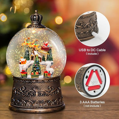 Christmas Snow Globes Lantern - Musical Winter Village Scene with Glitter Effects | USB/Battery Powered, 6-Hour Timer