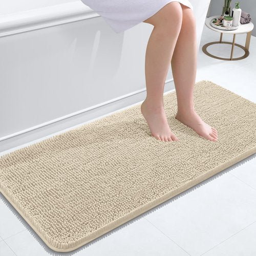 OLANLY Bathroom Rugs 47x20, Extra Soft Absorbent Chenille Bath Rugs, Rubber Backing Quick Dry, Machine Washable Bath Mats for Bathroom Floor, Tub and Shower, Home Decor Accessories, Sand