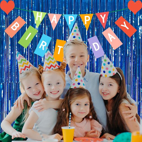2 Pack Blue Party Decorations Ocean Party Decor Supplies Blue Party Streamers Birthday Decorations Tinsel Foil Fringe Curtains Photo Booth Props Celebration Decorations