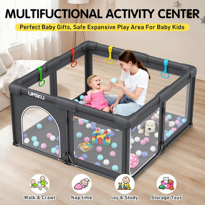 Skiennix Foldable Baby Playpen - Large Portable Play Yard for Indoor/Outdoor Use | 50" x 50" Dark Grey