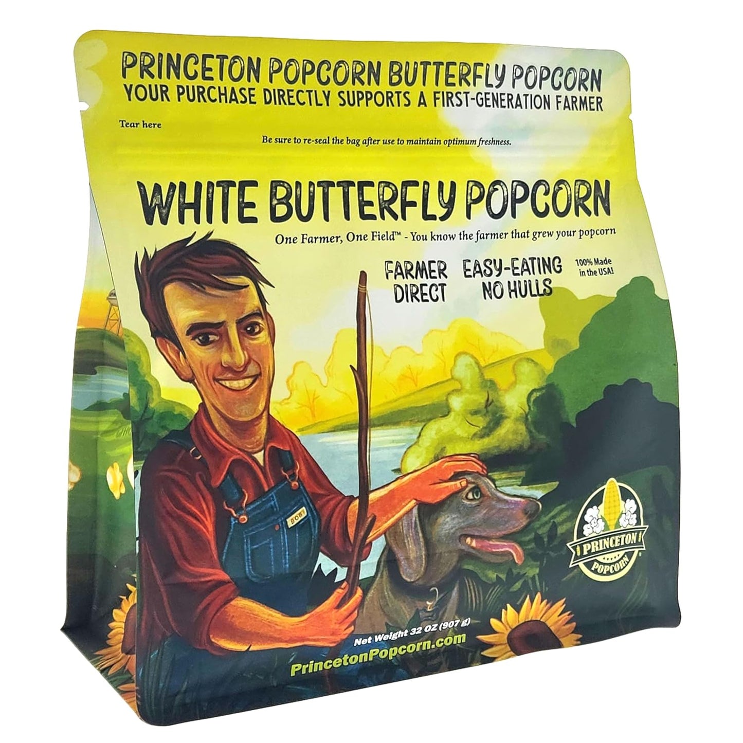 Princeton Farmer Bob's Baby White Popcorn Kernels - Tender Hulless 2lb Bag | Fresh, Delicious Flavor for Oil, Microwave, or Air Popper