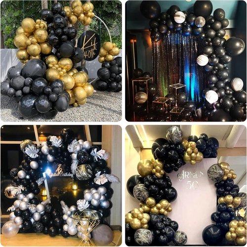 Labeol Black Halloween Balloons - 151PCS Latex Balloon Garland Kit | 5-18 Inch for Parties & Events
