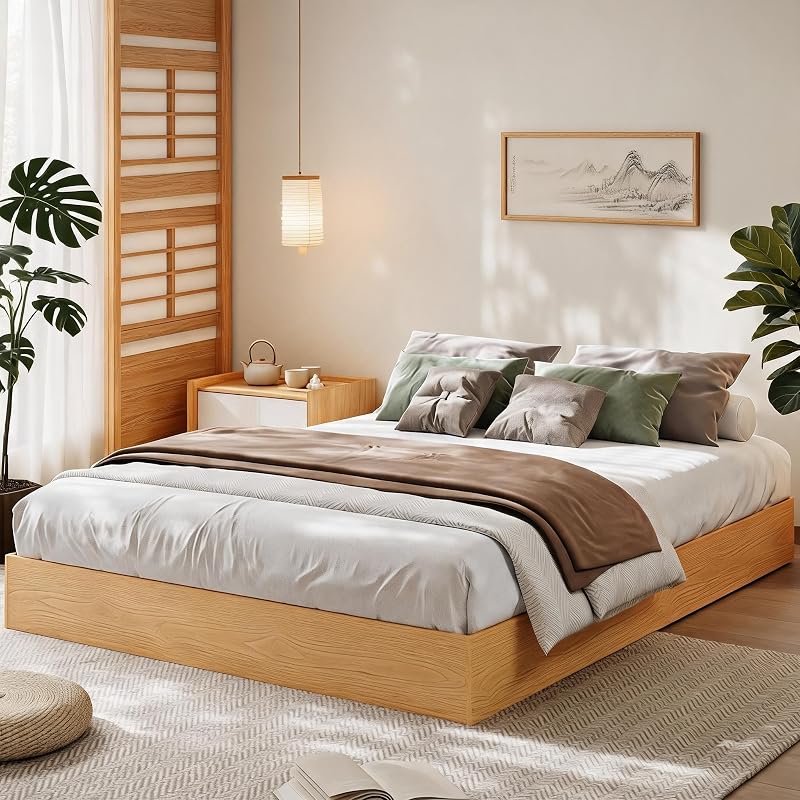 IDEALHOUSE Full Wood Platform Bed Frame with Low Profile Pine Finish - Twin to California King