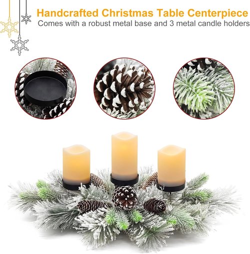 Flocked Pine Needles Christmas Table Centerpiece by [Brand Name] - 27.5 Inch with Frosted Pine Cones | Snowy Design