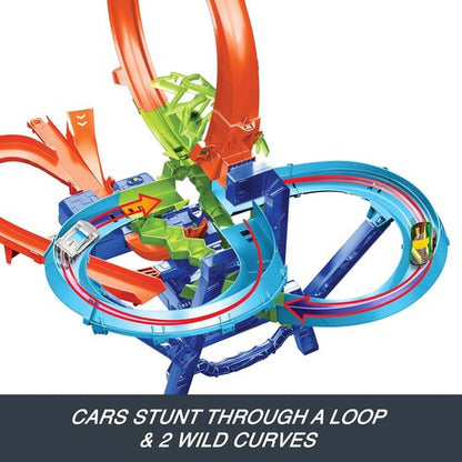 Hot Wheels Stunt Track Set - Mid-Air Crash Action with Motorized Booster & 1:64 Scale Die-Cast Car