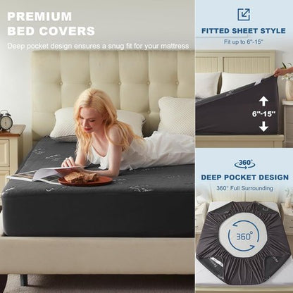 **BEDLORE Twin Size Waterproof Mattress Protector - Soft Bamboo Viscose Fitted Cover | Breathable & Noiseless (Gray)**