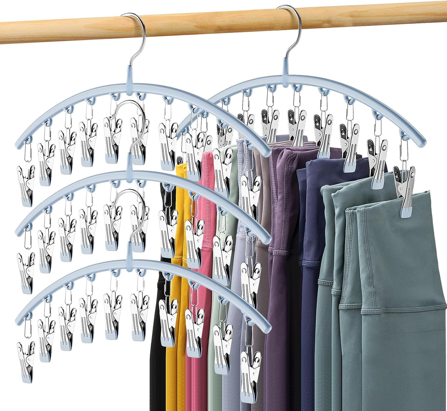 Volnamal Legging Organizer - Metal Yoga Pants Hanger with 10 Clips | Space-Saving 4-Pack in Blue