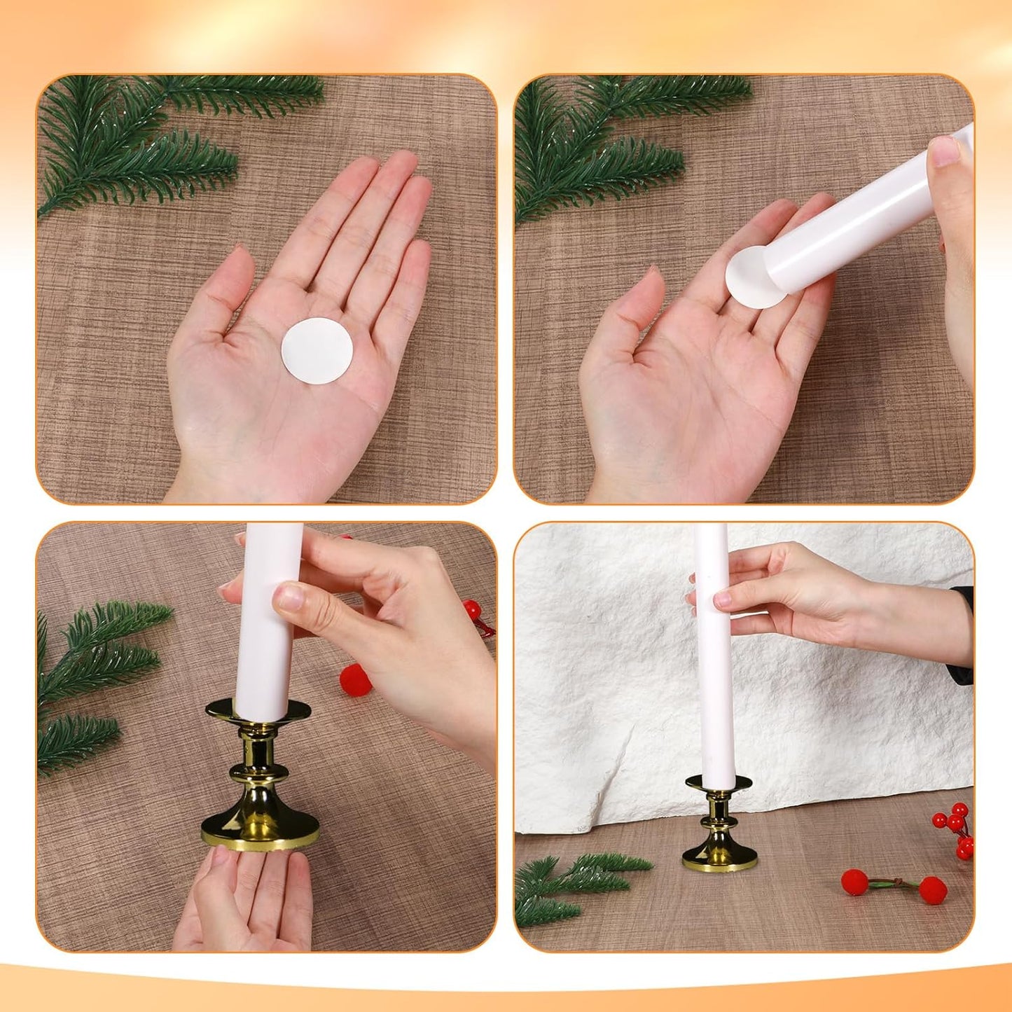 Skiennix 40pcs Taper Candle Holders - Adhesive Grips for Secure Fit | Perfect for Weddings & Holidays