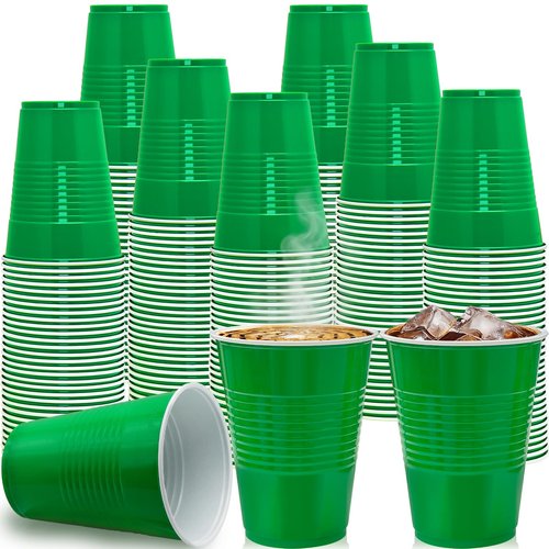 BONSINY 200 Count Green Plastic Cups for Graduation Party - Green Disposable Cups for Birthday Picnics World Cup Decorations (16 oz)