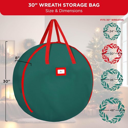 HOLDN’ STORAGE Wreath Storage Bag - Durable Waterproof Design - Heavy-Duty Xmas Container, 30"W x 7.5"D - Green