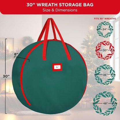 HOLDN’ STORAGE Wreath Storage Bag - Durable Waterproof Design - Heavy-Duty Xmas Container, 30"W x 7.5"D - Green