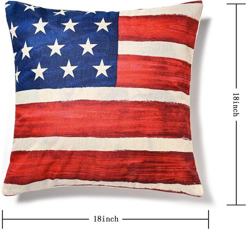Hongsome Throw Pillow Covers - Patriotic 4th of July Decor | Set of 4, 18x18 Inch Red, White & Blue
