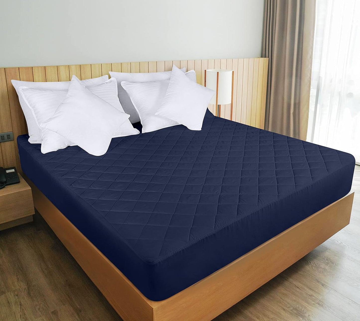 Utopia Bedding Quilted Fitted Mattress Pad - Full Size Deep Pocket Protector | Navy, Machine Washable