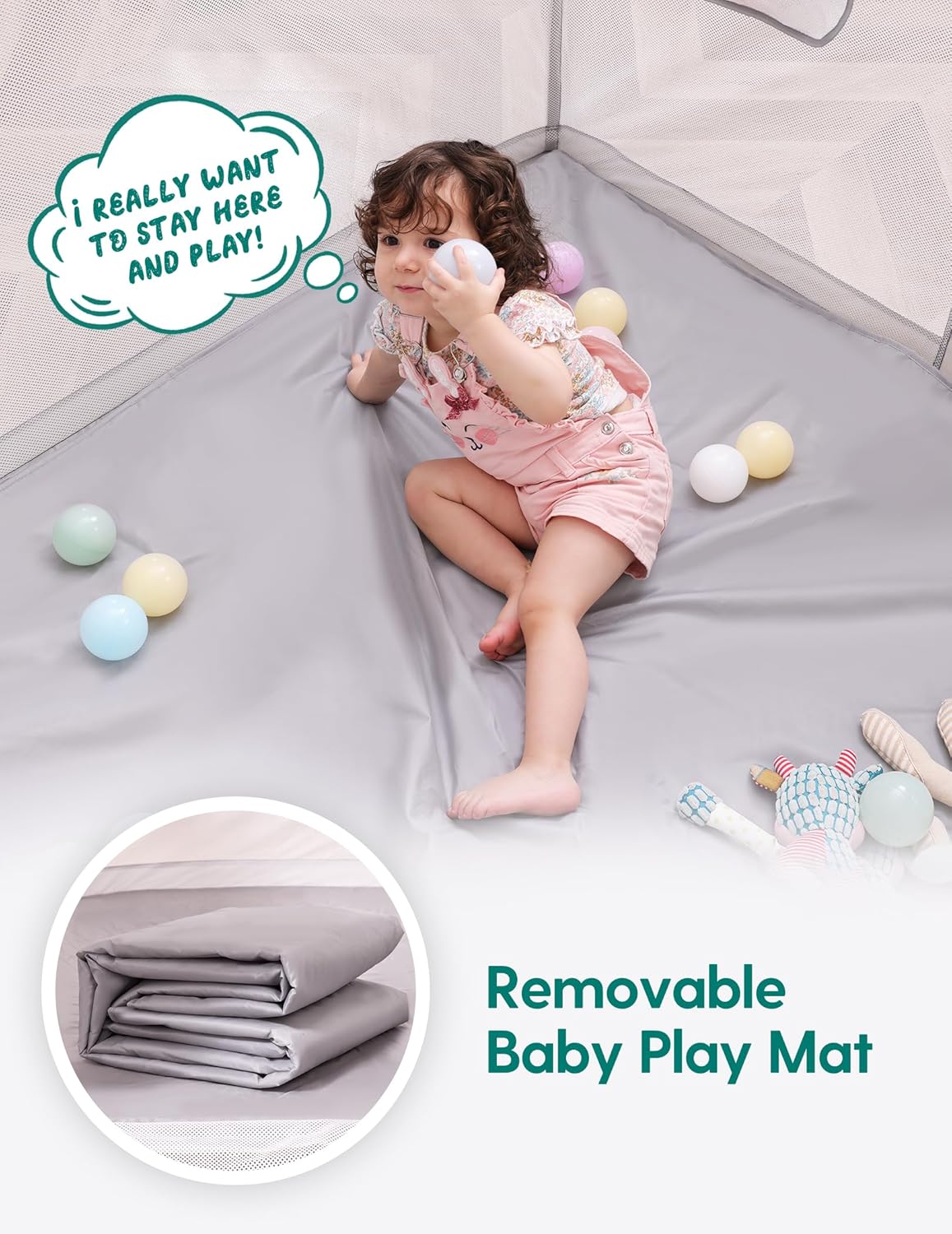 Babelio Foldable Baby Playpen - Portable 54.5" Playard with Mat for Indoor & Outdoor Use | Grey