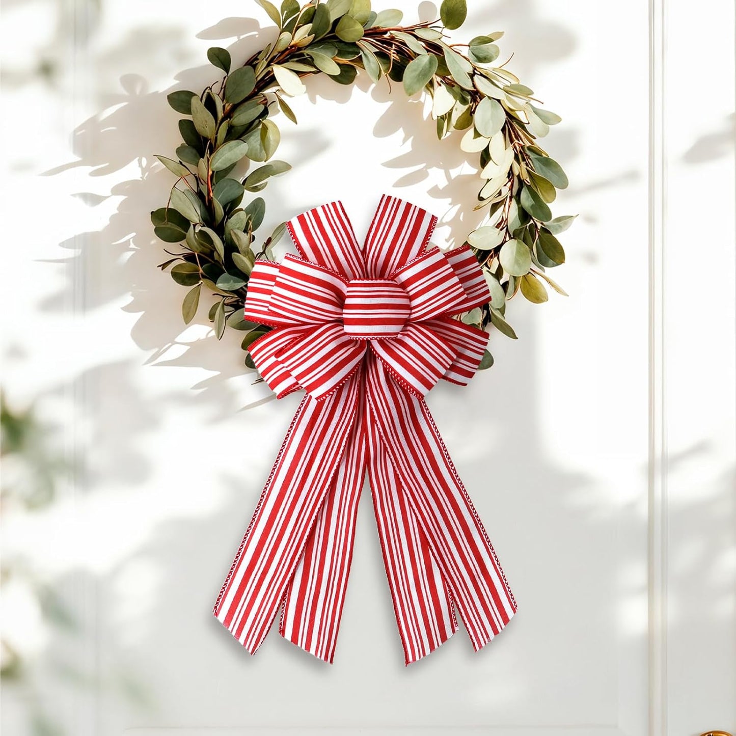 Regine Switzerland Fall Red & White Stripes Wreath Bow - Christmas Burlap Decor for Front Door | Holiday & Thanksgiving Home Accessories