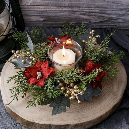 Regine Switzerland Christmas Candle Rings - Elegant Gold Berries & Pine Needles | 2-Piece Set for Winter Decor