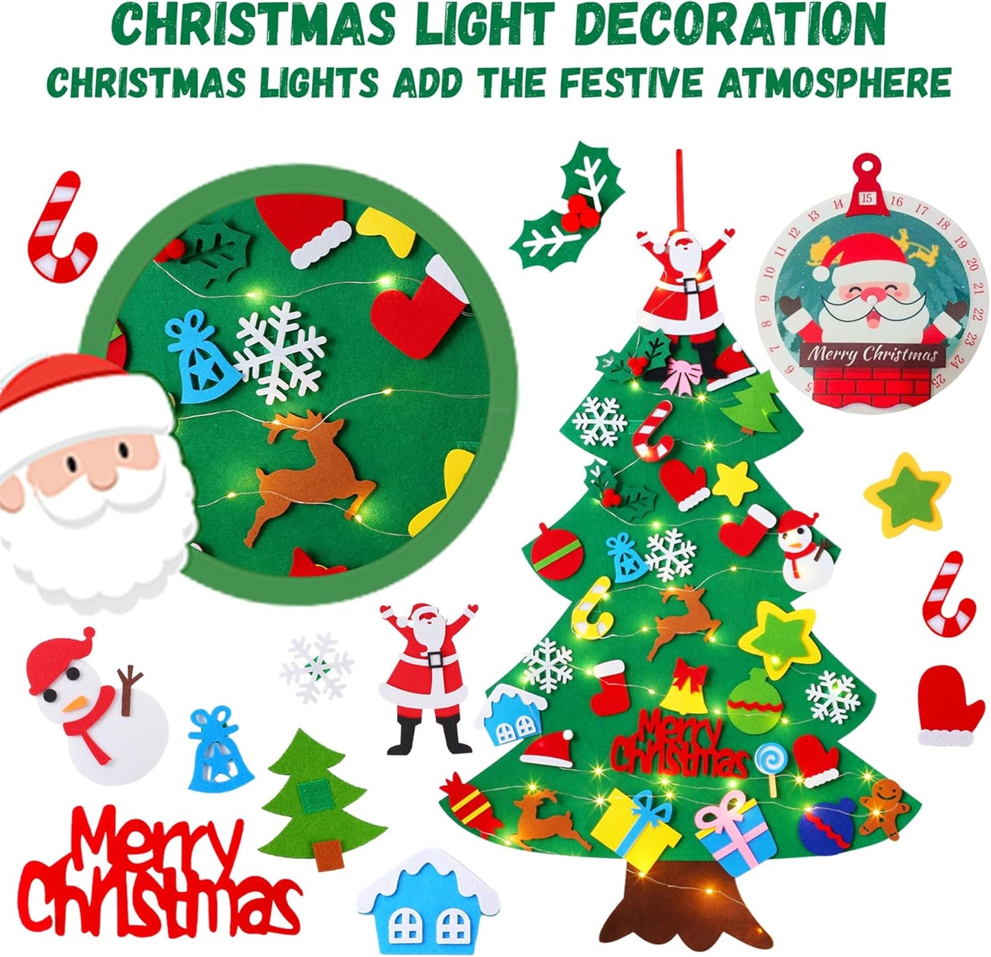 Skiennix Felt Christmas Tree for Toddlers - 3.2ft DIY Holiday Decor with 34 Ornaments & Santa Advent Calendar