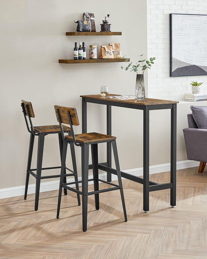 VASAGLE Bar Stools Set of 2 - 29.1-Inch Tall Industrial Style Chairs with Back - Rustic Brown & Ink Black