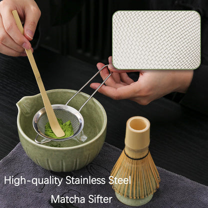TANG PIN Matcha Whisk Set, 15 OZ Matcha Bowl, Matcha Whisk and Stand, Scoop, Spoon, Sifter, Coaster, Cleaning Brush and Tea Towel, 10 Pcs Perfect Matcha Kit for Matcha Tea Ceremony