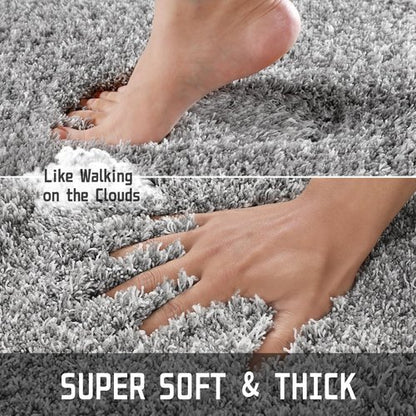 Yimobra Bathroom Rugs Non Slip Washable, Ultra Soft and Water Absorbent Bath Mats, Plush Fluffy Shower Mat Outside, Microfiber Thick Matts for Bathroom Floor/Sink, 24x17, Light Gray and White