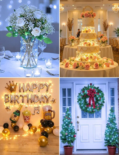 Brightown LED Fairy Lights - 14 Pack Warm White & White Battery Operated String Lights | 7ft Waterproof Silver Wire for DIY Decor
