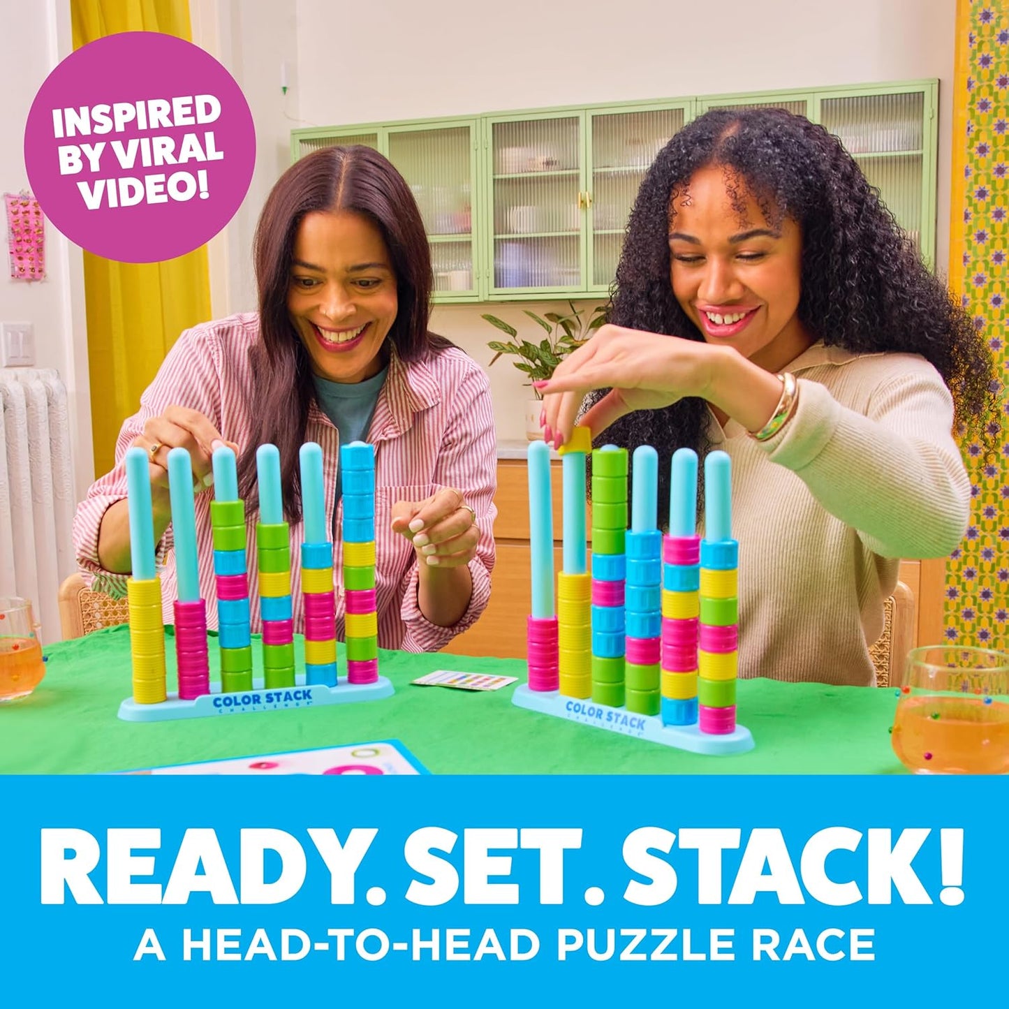 Relatable Color Stack Challenge - Fast-Paced Color Matching Puzzle Game for Parties | Includes 2 Stack Racks, 50 Cards, 80 Rings