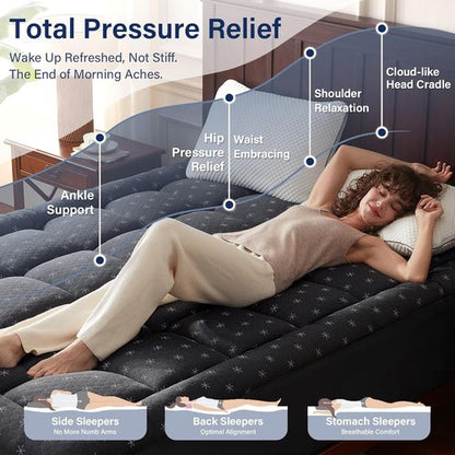 Anluoer Queen Memory Foam Mattress Topper - Thick Pillow Top for Back Pain Relief | 60x80 Inches, Dark Grey