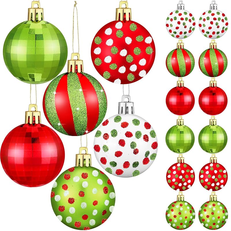12 Pcs Christmas Ball Ornaments Set 2 Inch Red Green White Glittering - Variation Classic+12+2.36 Inch