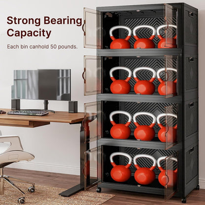 UAMFURI Stackable Storage Bins - 720QT Lockable Storage Cabinet with Lids & Wheels | Extra Large Black Drawers for Home & Office
