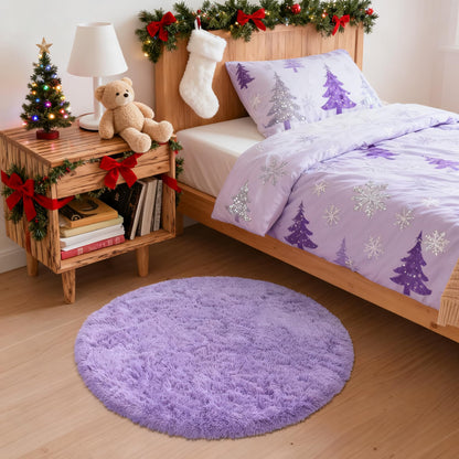 OLANLY Light Purple Round Rugs for Bedroom - Machine Washable, 2 ft Circle Area Rugs for Living Room, Soft and Fluffy Shaggy Carpet for Teen Girls and Boys, Nursery Rooms, Dorms, Home Decor Aesthetic