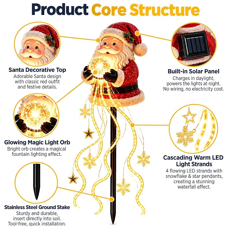 Santa Claus Snowman Magic Fountain LED Garden Light - Solar Snowflake Cascade