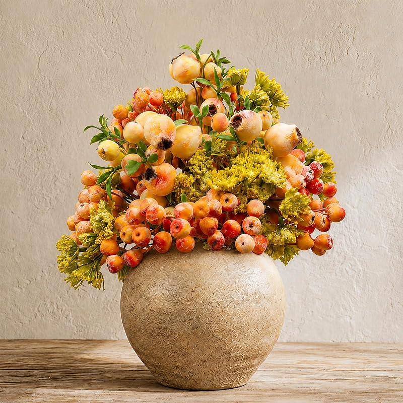 Artificial Berry Stems with Eucalyptus & Blueberries - 3 Bunches, 13in Each - Yellow Variation