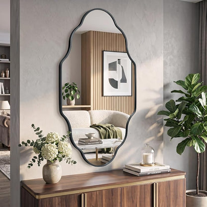 Scalloped Black Bathroom Mirror - 20"L x 36"W, Irregular Wall Decor (1 Pack)